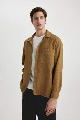 Хлопковая рубашка с длинными рукавами и воротником-поло оверсайз - Defacto фото 7