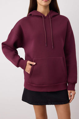 Murdum Kal?n Ici Polarl? Oversize/Genis Kal?p Kapusonlu Basic Orme Sweatshirt TWOAW24SW00103