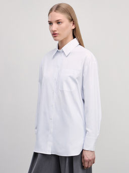 Рубашка из хлопка с пуговицами по бокам / Zarina фото 4