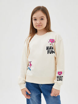 Свитшот для девочек молочный с печатью