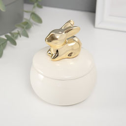Шкатулка для украшений «Золотой кролик», керамика, белая, 8×8×10 см