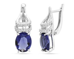 Серьги из серебра танзанит выращ., СПН32