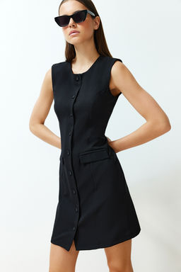 Siyah Cep Detayl? Mini Dokuma Ceket Elbise TWOSS24EL00451 - Trendyolmilla фото 3