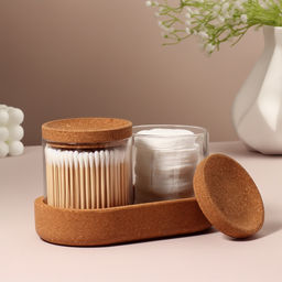 Набор органайзеров для ватных палочек и дисков, 17.5×10×10 см, прозрачный/коричневый