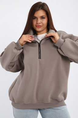 Толстовка женская из футера начес Комфорт серо-коричневый макси