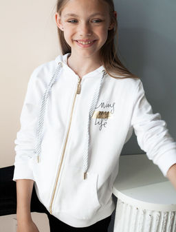 Худи на молнии из премиального футера с золотистой фурнитурой Худи на молнии из премиального футера с золотистой фурнитурой