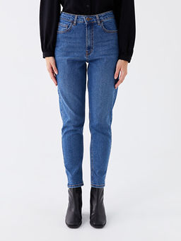 Y?ksek Bel Slim Mom Kad?n Jean Pantolon