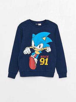 Bisiklet Yaka Sonic Bask?l? Uzun Kollu Erkek ?ocuk Sweatshirt