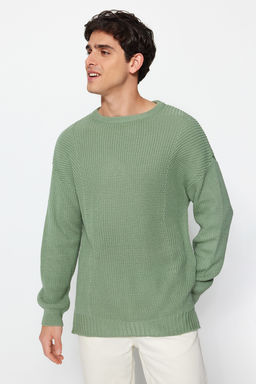 Trendyolmilla Man Mint Unisex Oversize Fit Genis Kal?p Bisiklet Yaka Y?rtmacl? Triko Kazak TMNAW21KZ0552