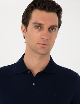 Lacivert Slim Fit Desenli Polo Yaka T-shirt