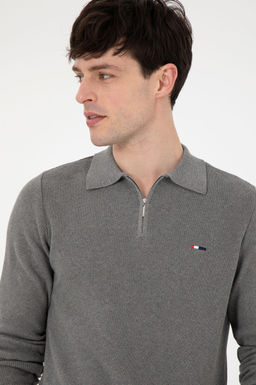 Erkek Regular Fit Yar_m Fermuarl_ Gri Melanj Basic Kazak - U.s. polo assn фото 2