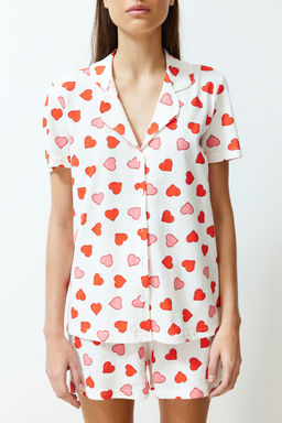 Cok Renkli %100 Pamuklu Kalpli Sortlu Orme Pijama Tak?m? THMSS24PT00152 - Trendyolmilla фото 4