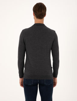 Antrasit Melanj Slim Fit Polo Yaka Basic Triko Kazak