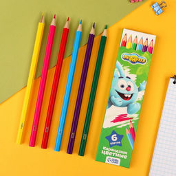 Карандаши 6 цветов "Крош", заточенные, шестигранные, картонная упаковка, европодвес, Смешарики