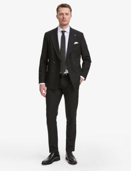 Siyah Ex. Slim Fit _izgili Kruvaze Tak_m Elbise