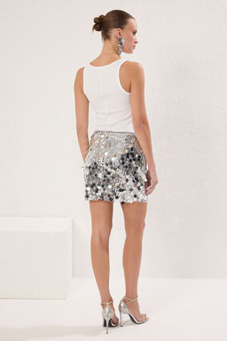 Gumus Pullu Par?lt?l? Payet Orme Mini S?k Etek TPRSS25ET00008