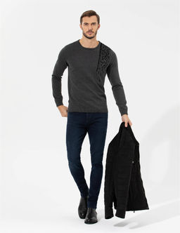 Gri Melanj Slim Fit Bisiklet Yaka Triko Kazak - Pierre cardin фото 4