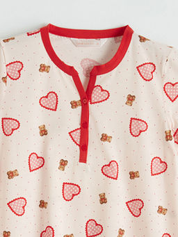 Ka??k Yaka Kalp Desenli Hamile Gecelik