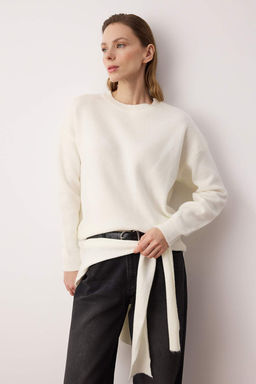 Ekru Yumusak Dokulu Genis Kal?p Sall? Triko Kazak TWOAW26KZ00166