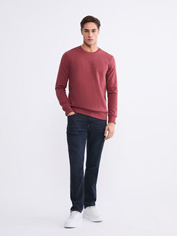 Bisiklet Yaka Bask?l? Erkek Sweatshirt