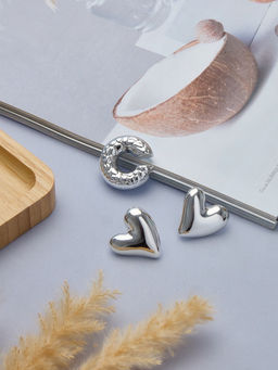 Серьги и каффы QF Сердечки, набор, бублик, цвет серебро  фото 4