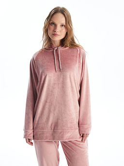D?z Oversize Kadife Kad?n Hoodie
