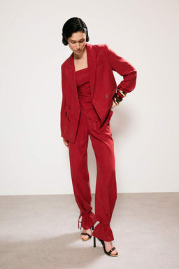 Trendyol Studio K?rm?z? Keten Gorunumlu Astarl? Dokuma Blazer Ceket TWOSS26BC00043 - Trendyolmilla фото 5