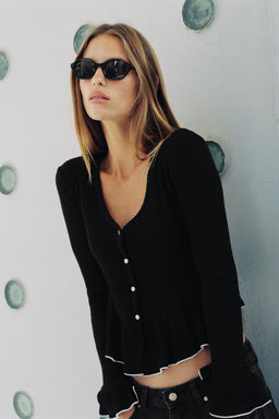 SOFT CARDIGAN WITH RUFFLE TRIMS - Zara фото 3