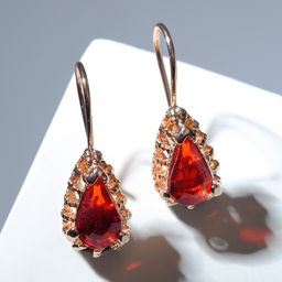 Серьги со стразами Эдель капля совершенство, цвет красный в розовом золоте