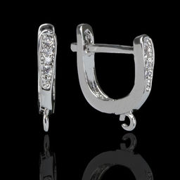 Швензы с цирконом Овал, цвет белый в серебре - Queen fair фото 2