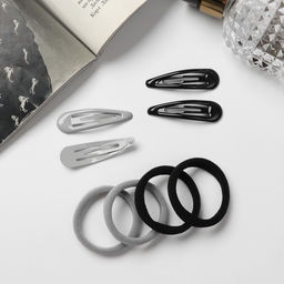 Цена за 2 шт. Набор для волос «Мира», 12 шт.: 4 невидимки 5 см, 8 резинок 3.5 см, серо-чёрный