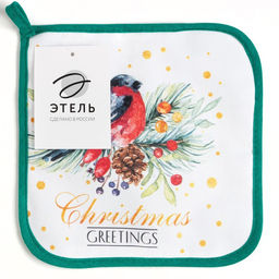 Прихватка Этель Christmas greetings, 19?19 см, МИКС, саржа, хлопок 100%, ватин 250 г/м?