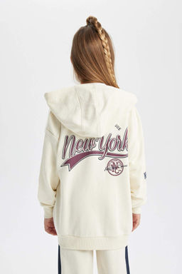 Толстый, мягкий кардиган для девочек с капюшоном на спине и принтом внутри - Defacto фото 8