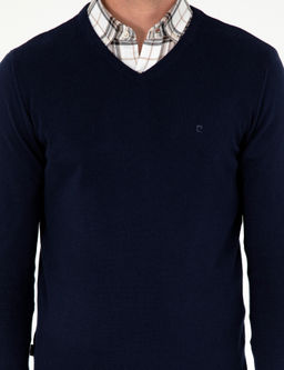 Lacivert Slim Fit V Yaka Basic Triko Kazak - Pierre cardin фото 6