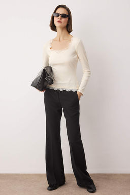 Ekru Fitilli Dantel Detayl? Fitted/Vucuda Oturan Orme Bluz TWOAW26BZ00302 - Trendyolmilla фото 2