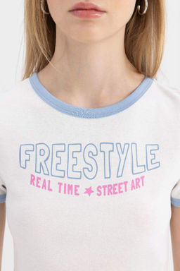 Классная футболка с короткими рукавами и круглым вырезом с принтом - Defacto фото 9