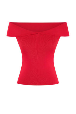 K?rm?z? Carmen Yaka Vucudu Saran Triko Ince Bluz TWOSS26BZ00322