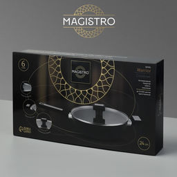 Сковорода Magistro Warrior, d=24 см, h=6,3 см, кованый алюминий, со стеклянной крышкой, ручка soft-touch, антипригарное покрытие, индукция, чёрная  фото 7