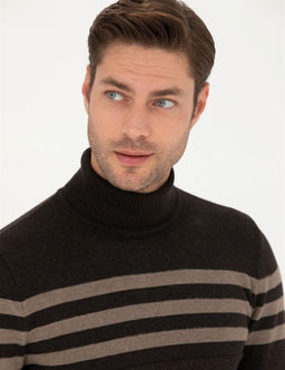 Kahverengi Slim Fit Bal_k__ Yaka Triko Kazak - Pierre cardin фото 2