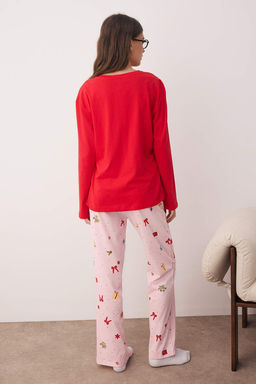 K?rm?z?-Ekru %100 Pamuklu Y?lbas? Temal? Orme Pijama Tak?m? THMAW26PT00059 - Trendyolmilla фото 4