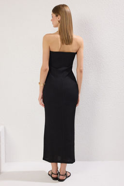 TRENDYOLMILLA Siyah Dokulu Astarl? Straplez Bodycone/Vucuda Oturan Esnek Maxi Orme Elbise TWOSS25EL00241  фото 5