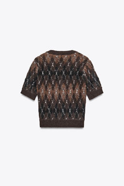 ARGYLE KNIT SHORT SLEEVE CARDIGAN - Zara фото 5