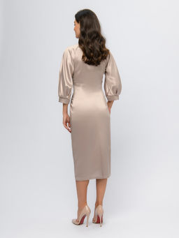 Платье бежевого цвета длины миди с пышными рукавами - 1001dress фото 3