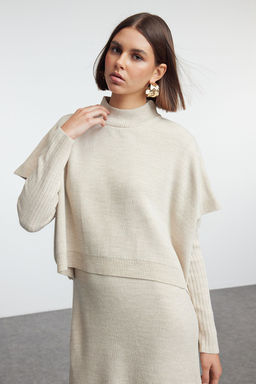 TRENDYOLMILLA Bej Genis Kal?p Midi Triko Suveterli Elbise TWOAW24EL00012  фото 2