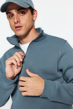 Mavi Regular/Normal Kesim Dik Yaka Fermuarl_ Pamuklu Basic __i Polarl_ Sweatshirt TMNAW24SW00041 - Trendyolmilla фото 2