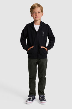 Erkek _ocuk Siyah Kap__onlu _nce Fermuarl_ Basic Sweatshirt