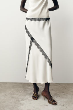 SATIN MIDI SKIRT WITH LACE - Zara фото 8