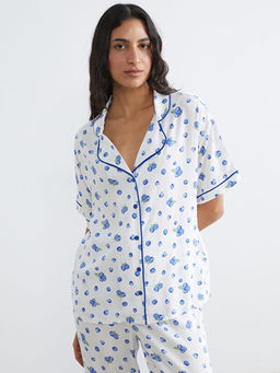 G?mlek Yaka Desenli Kad?n Pijama Tak?m