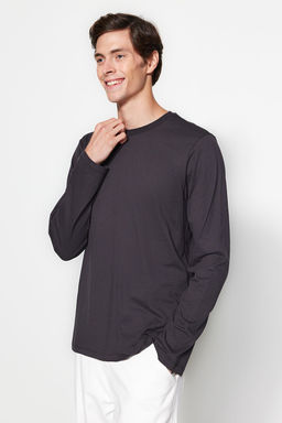 TRENDYOL MAN Siyah Basic Regular/Normal Kesim Bisiklet Yaka Uzun Kollu %100 Pamuk Tok Kumas T-shirt TMNAW21TS0208 - Trendyolmilla фото 4