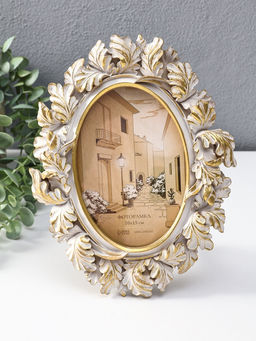 Фоторамка полистоун 10х15 см "Дубовые листья" белая с золотом 18х2х23 см